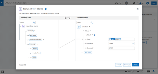 Example filter on alarm severity