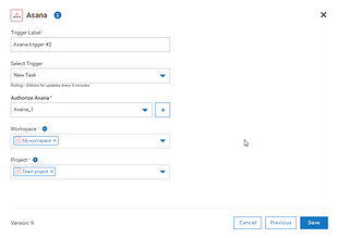 Asana trigger configuration