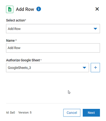 Google Sheets action