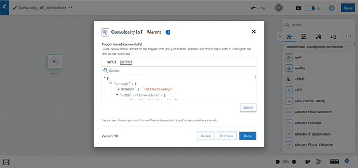 Test successful: message received from Cumulocity IoT