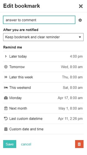 Scheduled bookmark