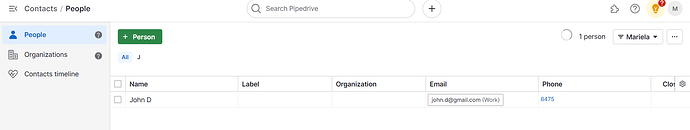 New Pipedrive contact