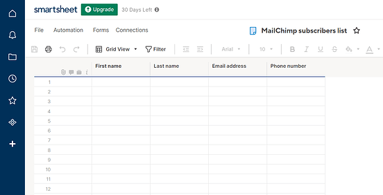 Smartsheet spreadsheet