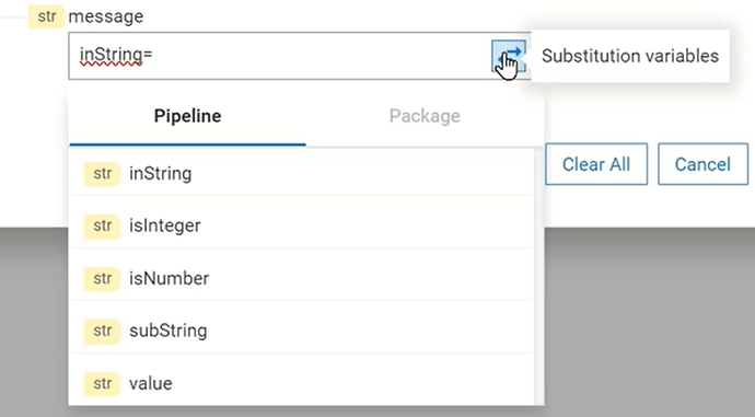 Substitution variables dropdown