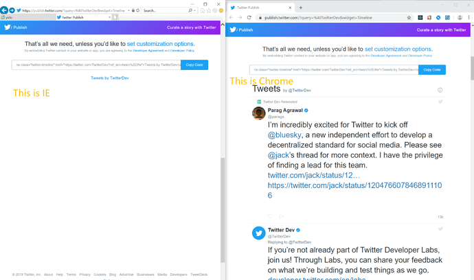 Embed Twitter widget does not work in IE - X for Websites - X 