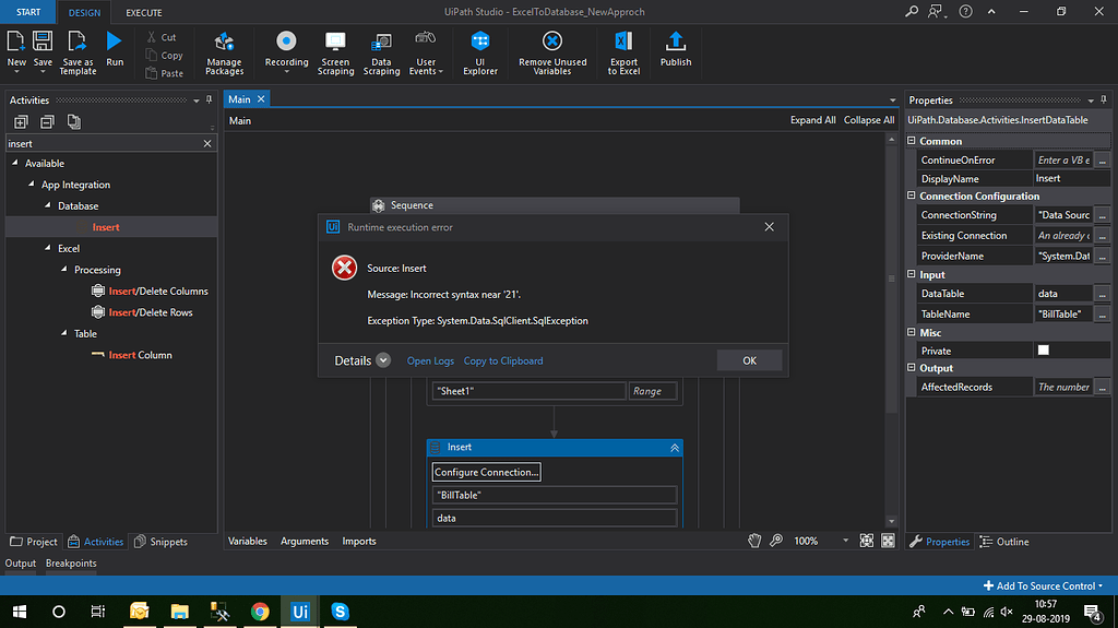Can't insert Data into a database table from an excel sheet Help