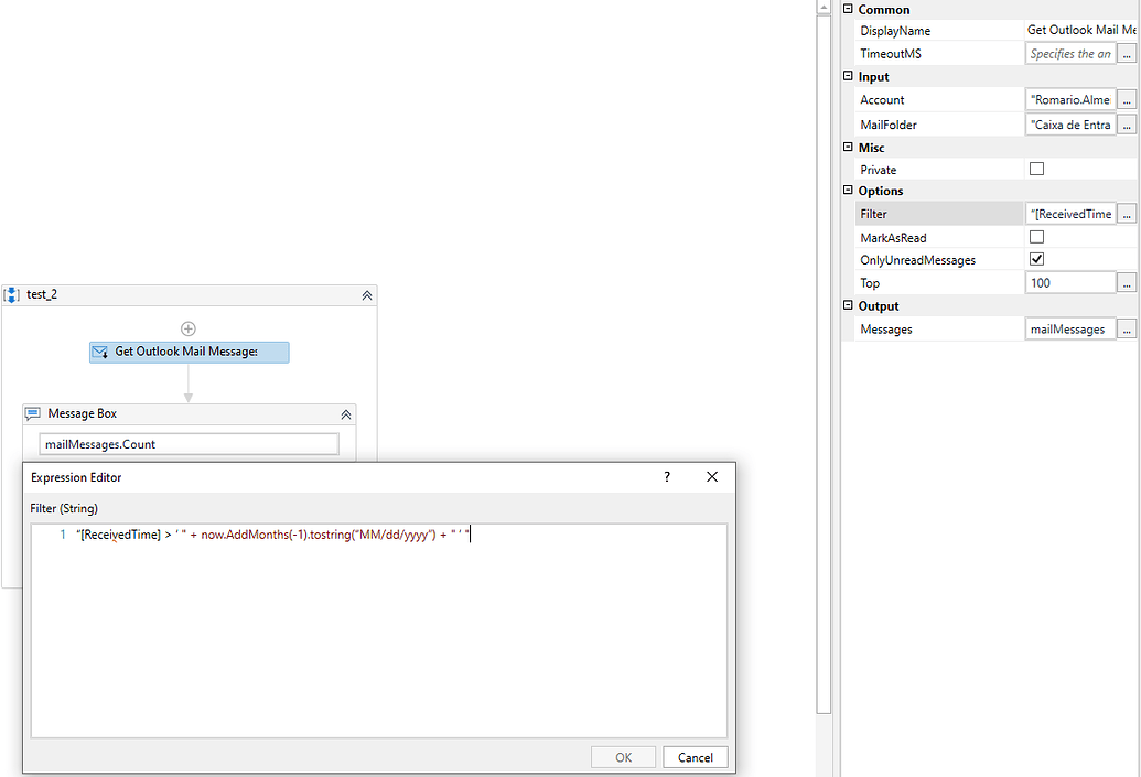 How to filter by the current month with the Get Outlook Mail Messages