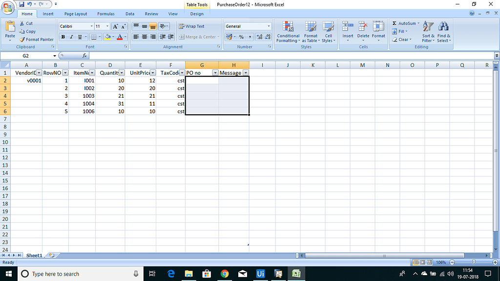 How to write data to particular column using for each row in excel