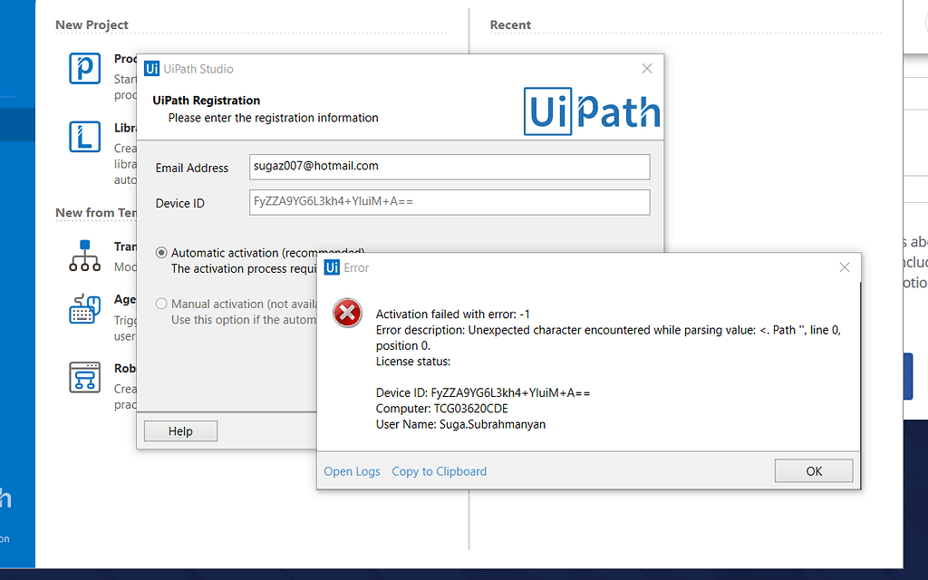 Getting error on activation of community edition - Help - UiPath ...