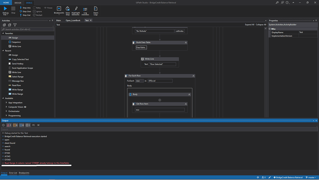 Read Range not working with varaible row numbers Studio UiPath