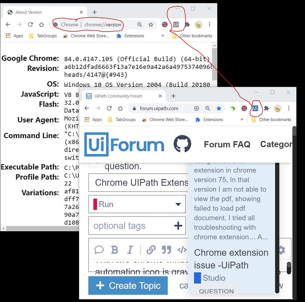 Chrome UIPath Extension Fails When Chrome//version page is open