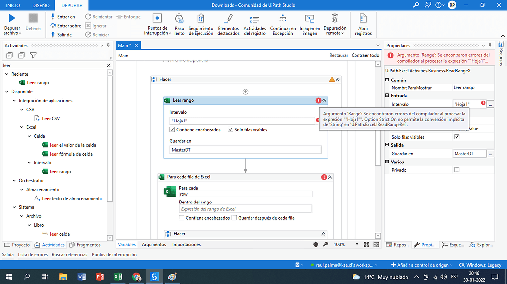 ReadRange gives me error Strict On conversion from String to Uipath