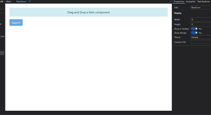 The image shows a software interface with a form builder where users can drag and drop form components, featuring a "Submit" button at the top left and a side panel for properties adjustments. (Captioned by AI)