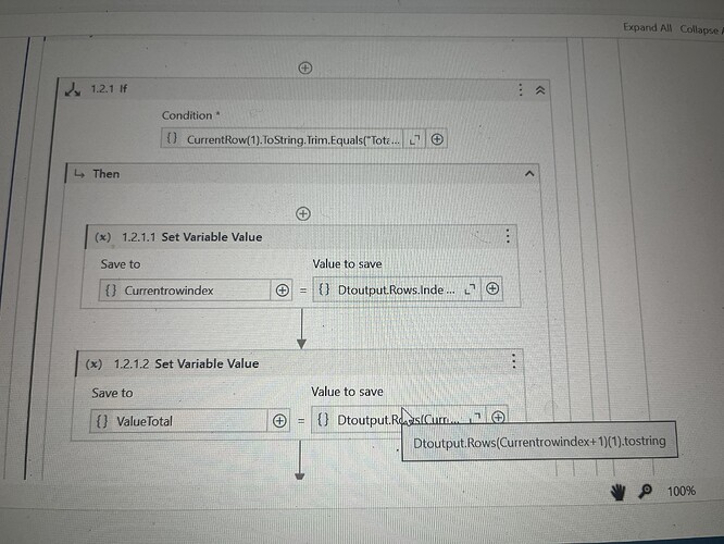 This image shows a flowchart from a program with a conditional IF statement, setting variable values for "Currentrowindex" and "ValueTotal" based on specified data conditions. (Captioned by AI)