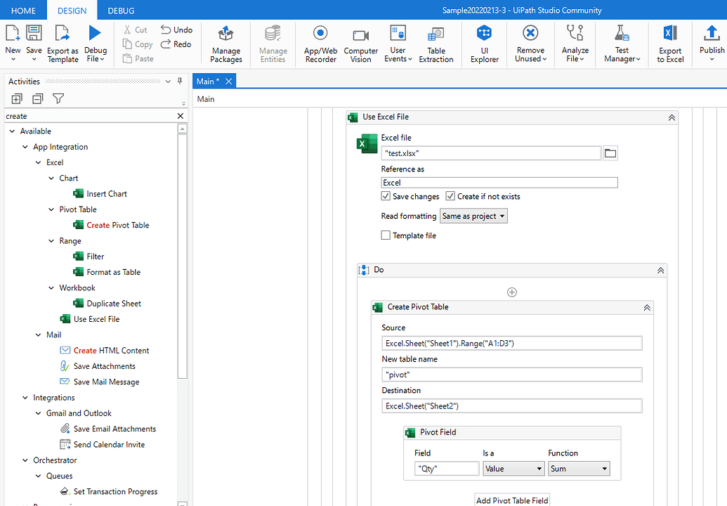 How to create pivot table with required fields? Activities UiPath
