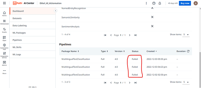 Error: Pipeline Failed Due To Ml Package Issue - Ai Center - Uipath  Community Forum