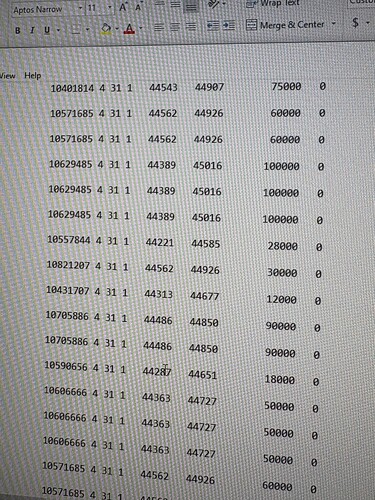 This image shows a data table from a spreadsheet file containing several columns of numerical values. (Captioned by AI)