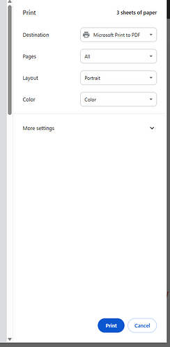 The image shows a print dialog box with options for setting the destination, pages, layout, and color, indicating 3 sheets of paper to be printed to PDF. (Captioned by AI)