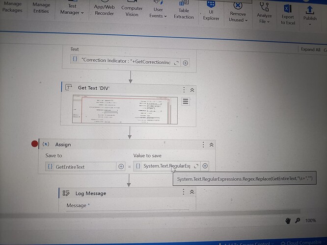 The image displays a flowchart of a UI automation workflow in a programming environment. (Captioned by AI)