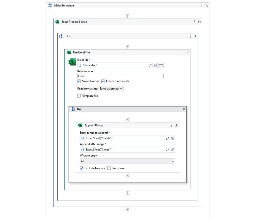 Questions about how to use the append range activity activities