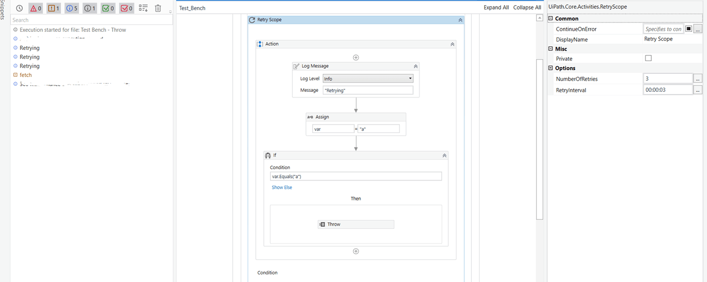 How to Ignore Retry Scope when Using a Throw Activity Studio UiPath