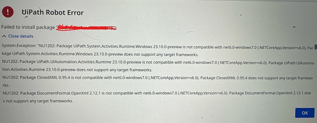 Failed to install package - 23.10.0-preview is not