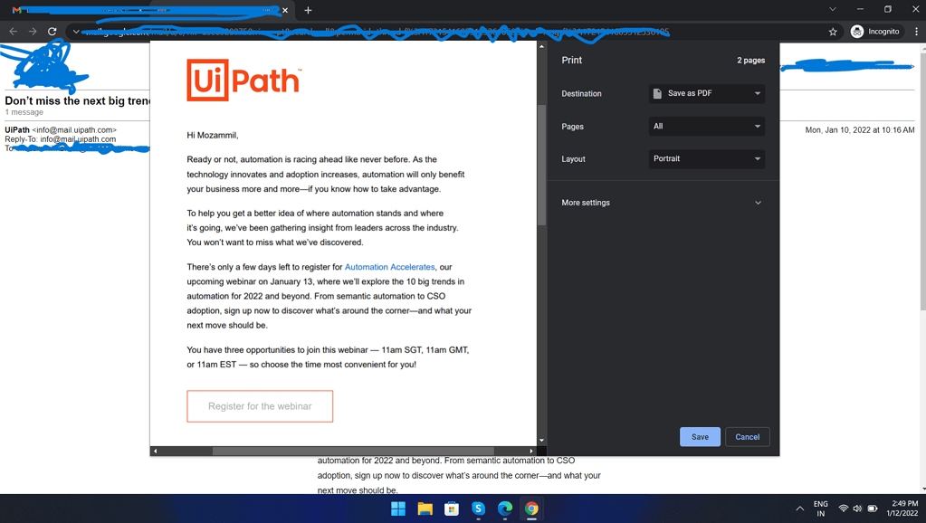 How to save the print attachment in chrome using uipath. Click activity
