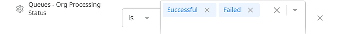 The image displays a selection interface for viewing organisational processing queues categorised into 'Successful' and 'Failed' statuses. (Captioned by AI)
