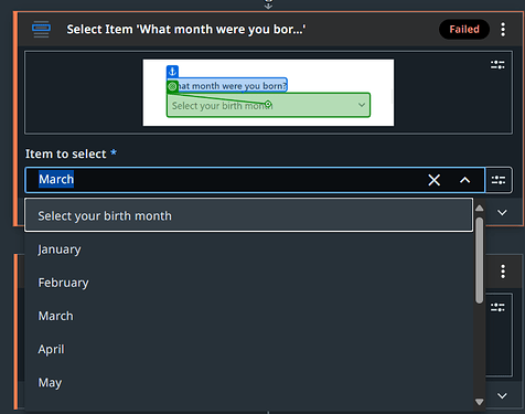The image depicts a dropdown menu in an interface for selecting a birth month, with the month 'March' highlighted among other options such as January and February. (Captioned by AI)