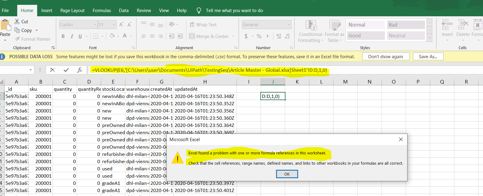 Using LookUp Data table Searching for data from 1st excel to fill 2nd ...