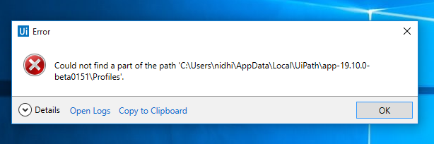 Uipath Update Error: Could Not Find A Part Of The Path - Help - Uipath  Community Forum