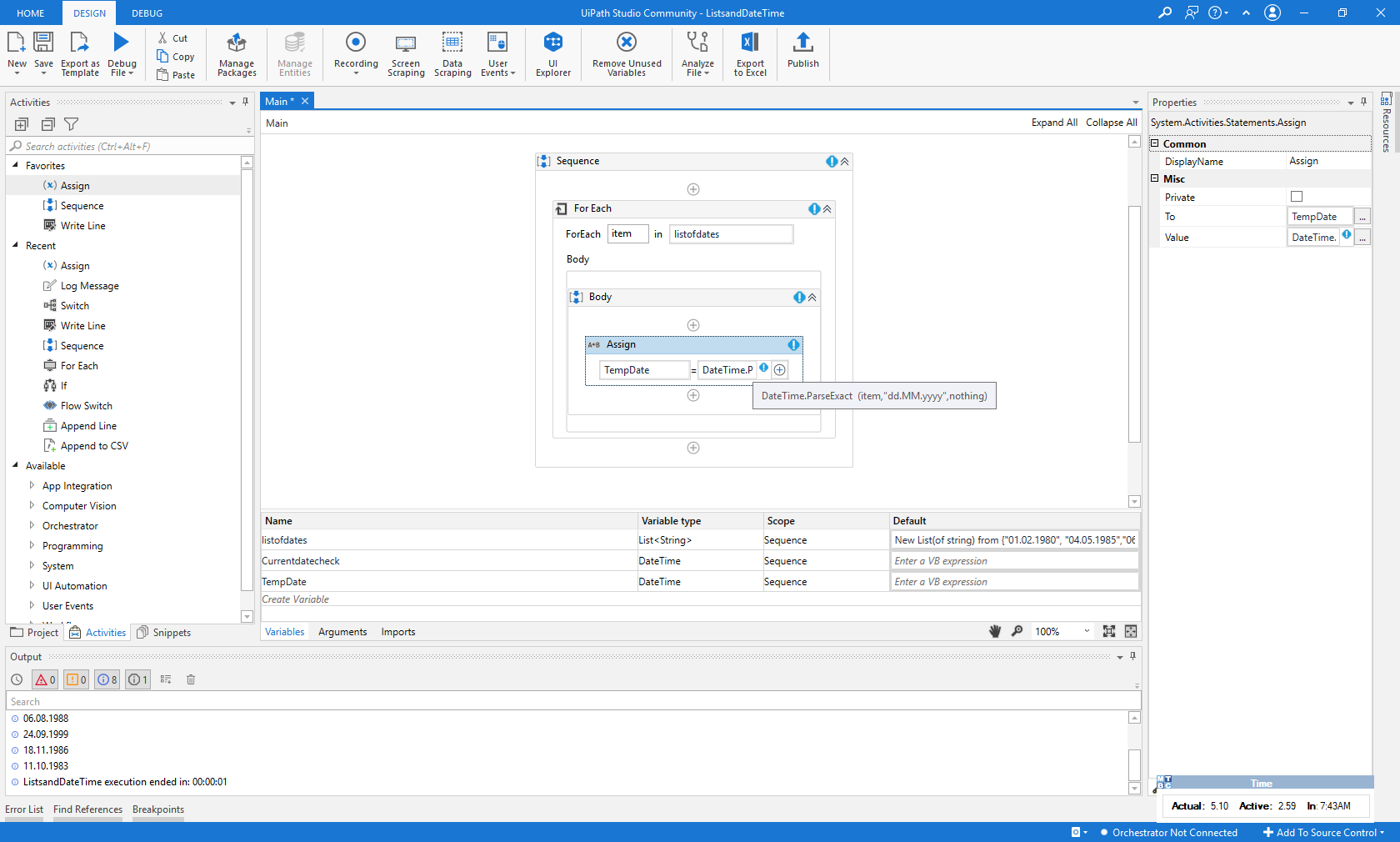 Datetime parseexact compile time error studio uipath community forum