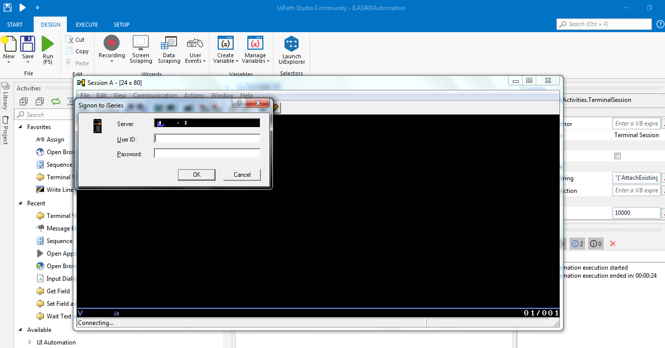 Terminal Session There was an error connecting to terminal. Error