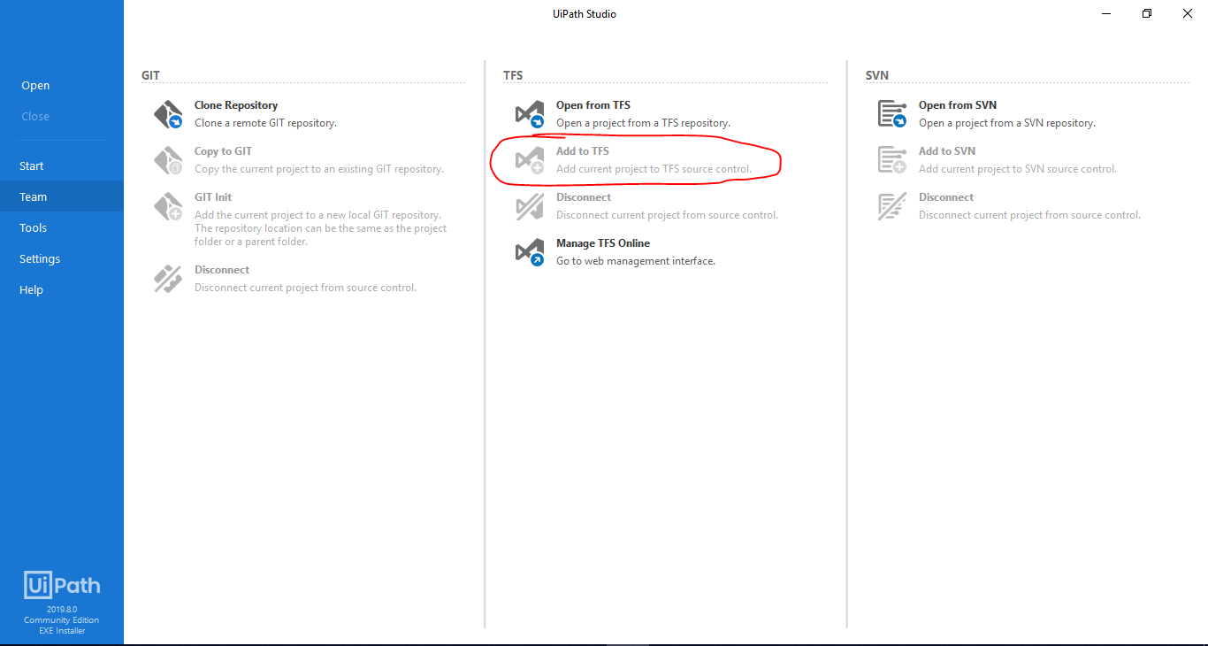 Why "Add to TFS" button is disabled? Help UiPath Community Forum