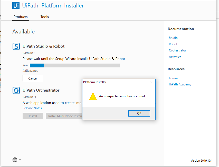 An unexpected error occurred while starting uipath studio Trail Version ...