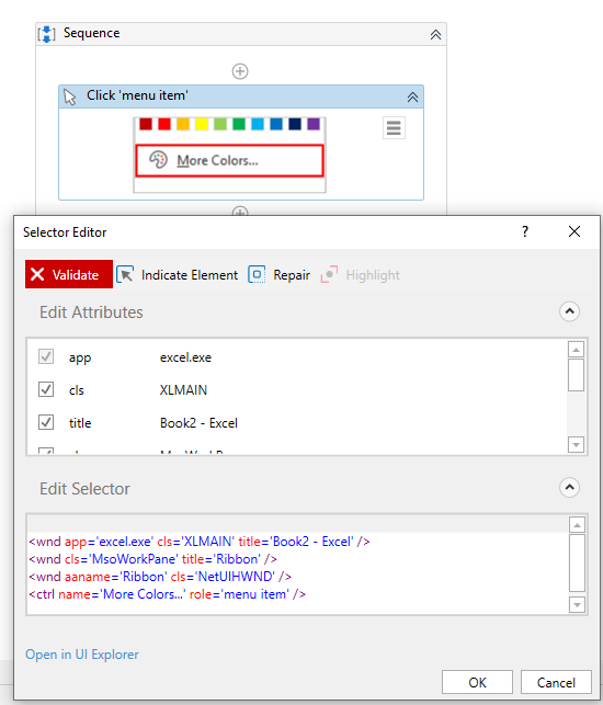 Using Ui Explorer on a disappearing menu item - "The UiElement is no ...