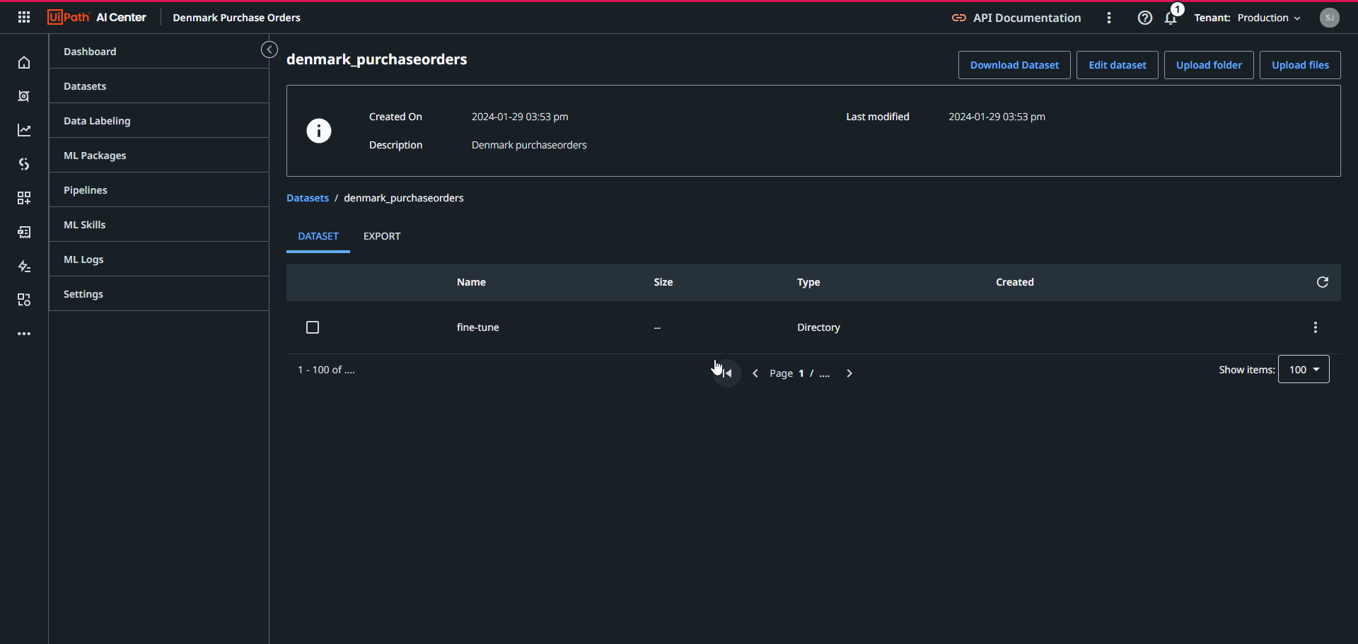 Download dataset AI center