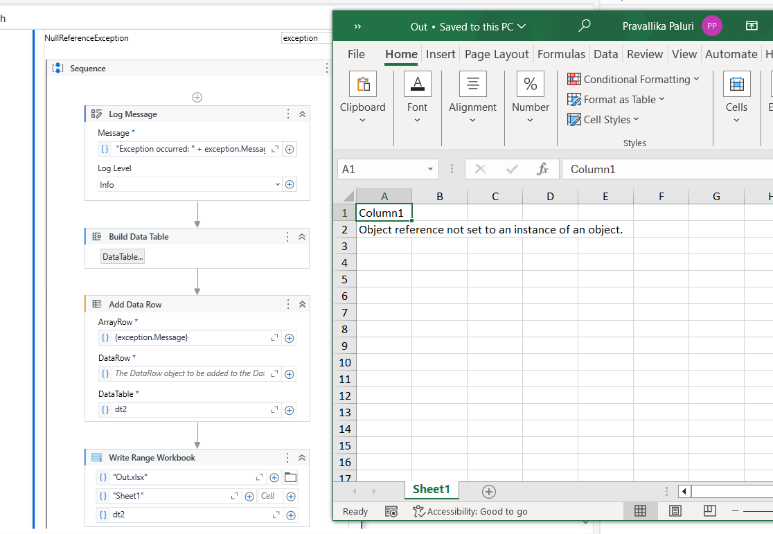 Export exception Arguments values in Excel sheet - Activities - UiPath ...