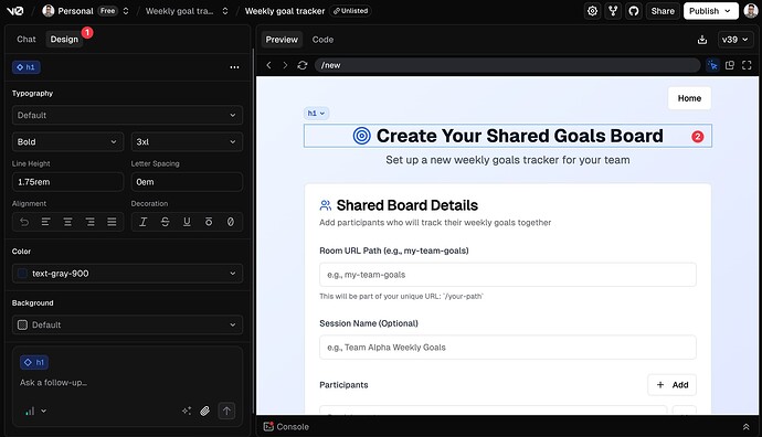 Design mode in v0