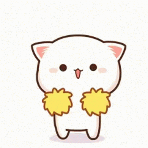 a cartoon cat is holding a pair of pom poms in its paws .