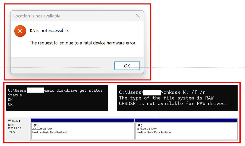 Help Needed External Hard Drive Error RAW File System, CHKDSK Not