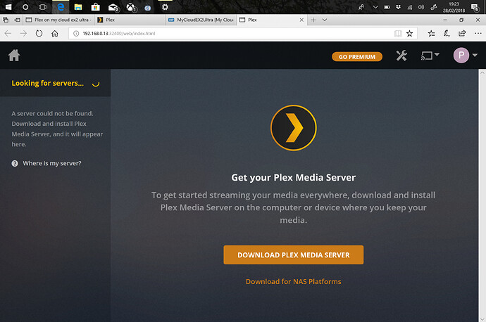 5 - PLEX INSTALLED FROM NAS OPTION CONFIGURE PRESSED