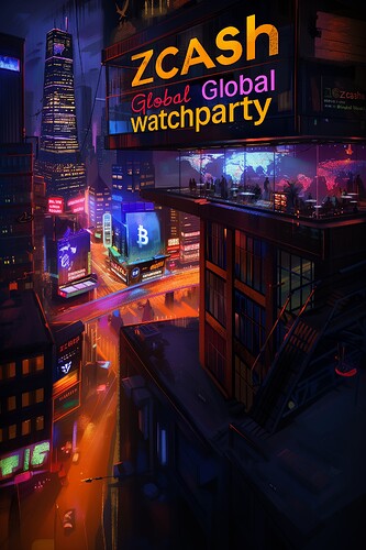 midjourney | large bold cypherpunk text reads "Zcash Global Watchparty" --v 6.0 --s 50